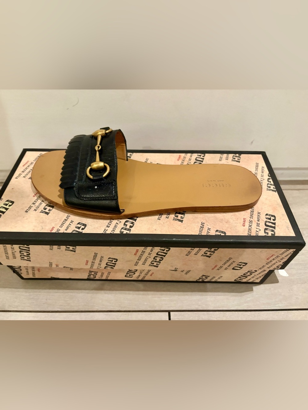 Gucci Black Leather Horsebit Kiltie Slide Sandals - Picture 4 of 7